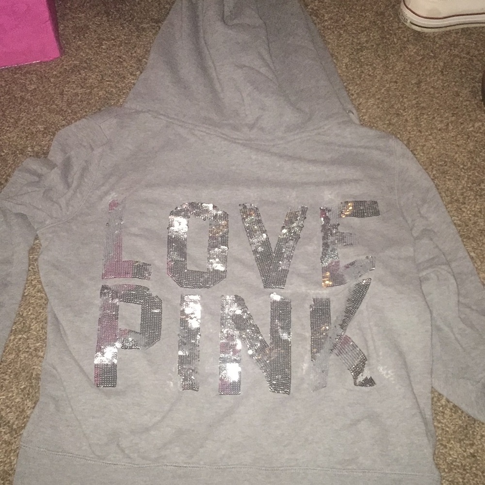 PINK bedazzled full zip hoodie